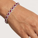 18K White Gold Oval Ruby and Lab Grown Diamond Bracelet