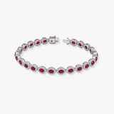 18K White Gold Oval Ruby and Lab Grown Diamond Bracelet