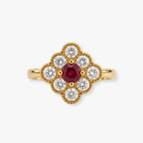 18K Yellow Gold 0.40 Carat Ruby and Diamond Deco Cluster Ring