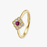 18K Yellow Gold 0.40 Carat Ruby and Diamond Deco Cluster Ring