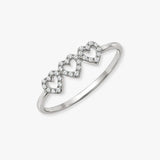 18ct White 0.10ct Natural Diamond 3 x Heart Ring