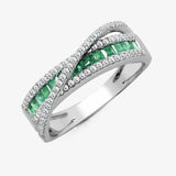 18ct White Dia-0.36ct Emerald-0.53ct Crossover Ring HEERA DIAMONDS