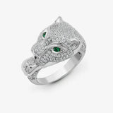 18ct White Diamond-1.21ct Em-0.06ct Panther Ring HEERA DIAMONDS