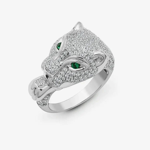 18ct White Diamond-1.21ct Em-0.06ct Panther Ring HEERA DIAMONDS