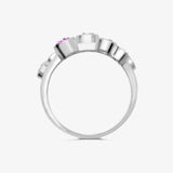 18ct White Gold 0.37cts Natural Diamond 0.45cts Pink Sapphire 3 Row Bubble Ring