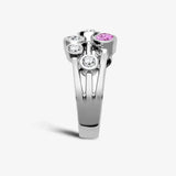 18ct White Gold 0.37cts Natural Diamond 0.45cts Pink Sapphire 3 Row Bubble Ring
