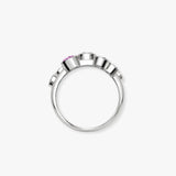 18ct White Gold 0.37cts Natural Diamond 0.45cts Pink Sapphire 3 Row Bubble Ring