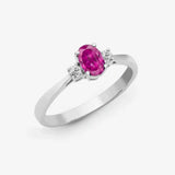 18ct White Gold Diamond And Pink Sapphire And 3 Stone Ring HEERA DIAMONDS