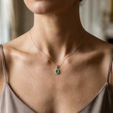 18ct White Gold Natural Diamond And Emerald Pendant