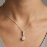 18ct White Gold Natural Diamond And Pearl Pendant
