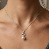 18ct White Gold Natural Diamond And Pearl Pendant