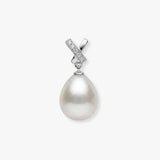 18ct White Gold Natural Diamond And Pearl Pendant