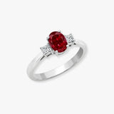 18ct White Gold Natural Diamond And Ruby And 3 Stone Ring