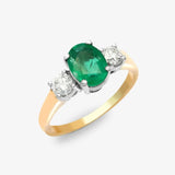 18ct Yellow Gold 3 Stone Diamond And Emerald Ring HEERA DIAMONDS