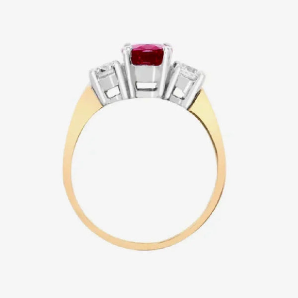 18ct Yellow Gold 3 Stone Diamond And Ruby Ring HEERA DIAMONDS