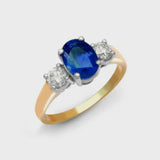 18ct Yellow Gold 3 Stone Diamond And Sapphire Ring HEERA DIAMONDS