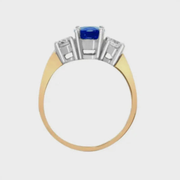 18ct Yellow Gold 3 Stone Diamond And Sapphire Ring HEERA DIAMONDS
