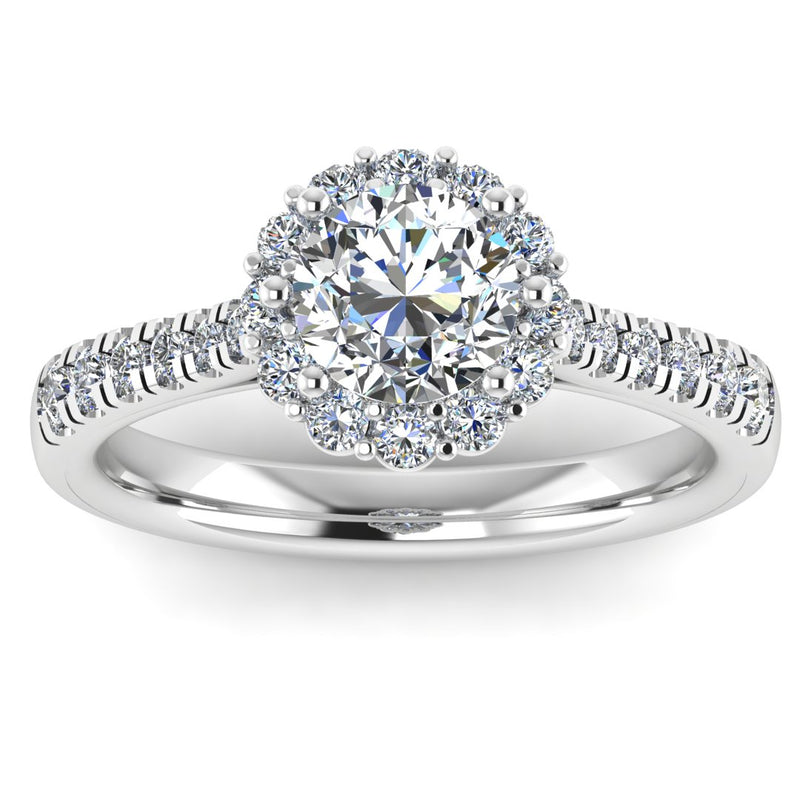 "Imogen" Flower Halo Round Brilliant Cut Diamond Scallop Set Diamond Shoulder Engagement Ring HARB06 - HEERA DIAMONDS