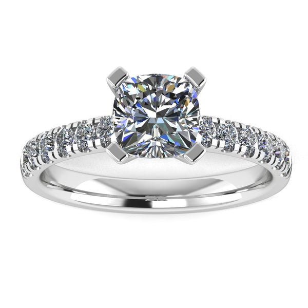 "Amina" Cushion Cut Diamond Scallop Set Diamond Band Engagement Ring DSCC02 - HEERA DIAMONDS