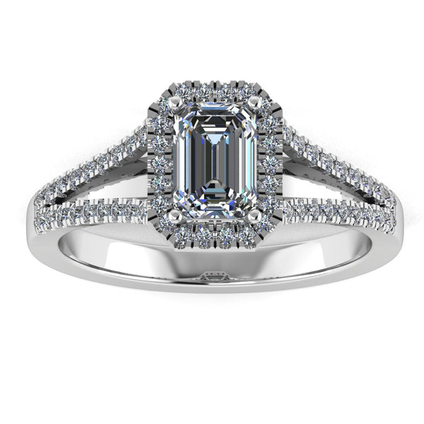 "Abigail" Halo Emerald Cut Diamond Double Row Split Diamond Shoulder Engagement Ring HAEC08 - HEERA DIAMONDS