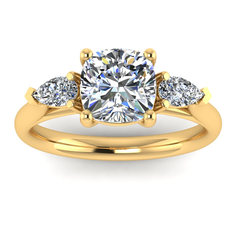 "Liliana" Three Stone Cushion Cut and Pear Cut Diamond Trilogy Engagement Ring 3SCC02 - HEERA DIAMONDS