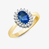 9ct White & Yellow Gold Natural Diamond 23pts & Sapphire 1.10ct Ring