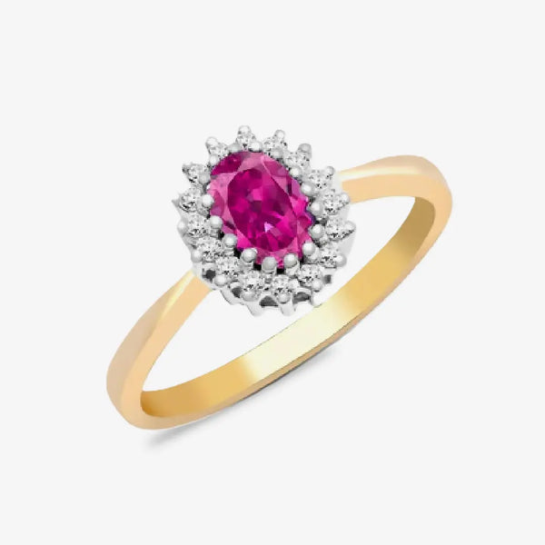 9ct Yellow Gold Diamond And Pink Sapphire Ring HEERA DIAMONDS