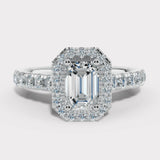 "Abigail" 1 Carat Octagon Halo Emerald Cut Diamond Shoulder Engagement Ring HAEC05