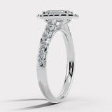 "Abigail" 1 Carat Octagon Halo Emerald Cut Diamond Shoulder Engagement Ring HAEC05