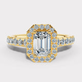 "Abigail" 1 Carat Octagon Halo Emerald Cut Diamond Shoulder Engagement Ring HAEC05