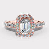 "Abigail" 1 Carat Octagon Halo Emerald Cut Diamond Shoulder Engagement Ring HAEC05