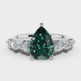 "Alena" White Gold Natural Diamond 0.40 Carat Pear Cut Teal Sapphire Engagement Ring