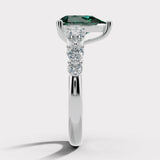 "Alena" White Gold Natural Diamond 0.40 Carat Pear Cut Teal Sapphire Engagement Ring