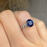 "Althea" 2.3 Carat Blue Sapphire Oval Cut Natural Diamond Shoulder Engagement Ring HR1738