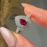 "Alviera" Ruby 0.45 Carat Pear Cut Double Halo Diamond Shoulder Engagement Ring RAM581R HEERA DIAMONDS