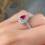 "Alviera" Ruby 0.45 Carat Pear Cut Double Halo Diamond Shoulder Engagement Ring RAM581R HEERA DIAMONDS