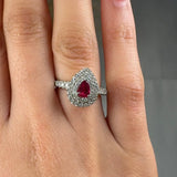 "Alviera" Ruby 0.45 Carat Pear Cut Double Halo Diamond Shoulder Engagement Ring RAM581R HEERA DIAMONDS