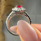 "Alviera" Ruby 0.45 Carat Pear Cut Double Halo Diamond Shoulder Engagement Ring RAM581R HEERA DIAMONDS