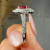 "Alviera" Ruby 0.45 Carat Pear Cut Double Halo Diamond Shoulder Engagement Ring RAM581R HEERA DIAMONDS