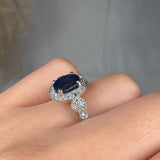"Alzora" Blue Sapphire 1.94 Carat Oval Cut Natural Diamond Shoulder Engagement Ring HR1319 HEERA DIAMONDS