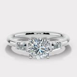 "Amelia" 1 carat Three Stone Round Brilliant Cut with Emerald Cut Diamond Trilogy Engagement Ring 3SRB54