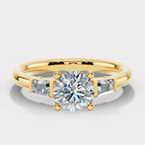 "Amelia" 1 carat Three Stone Round Brilliant Cut with Emerald Cut Diamond Trilogy Engagement Ring 3SRB54