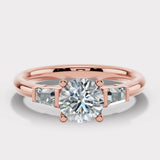 "Amelia" 1 carat Three Stone Round Brilliant Cut with Emerald Cut Diamond Trilogy Engagement Ring 3SRB54