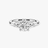 "Amelia" 1 carat Three Stone Round Brilliant Cut with Emerald Cut Diamond Trilogy Engagement Ring 3SRB54
