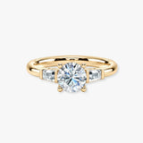 "Amelia" 1 carat Three Stone Round Brilliant Cut with Emerald Cut Diamond Trilogy Engagement Ring 3SRB54