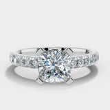 "Amina" 1 Carat Cushion Cut Diamond Scallop Set Diamond Band Engagement Ring DSCC02