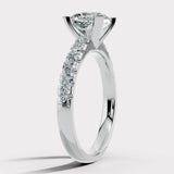 "Amina" 1 Carat Cushion Cut Diamond Scallop Set Diamond Band Engagement Ring DSCC02