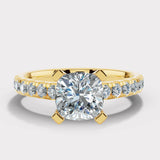 "Amina" 1 Carat Cushion Cut Diamond Scallop Set Diamond Band Engagement Ring DSCC02