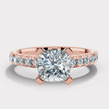 "Amina" 1 Carat Cushion Cut Diamond Scallop Set Diamond Band Engagement Ring DSCC02