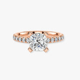 "Amina" 1 Carat Cushion Cut Diamond Scallop Set Diamond Band Engagement Ring DSCC02